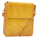 LOUIS VUITTON Monogram Vernis Motto Pouch Lime Yellow M91059 LV Auth 140221-1