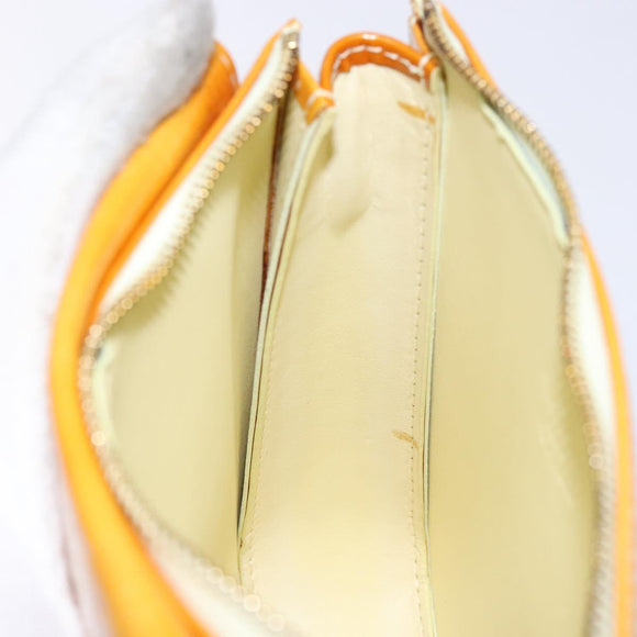 LOUIS VUITTON Monogram Vernis Motto Pouch Lime Yellow M91059 LV Auth 140221