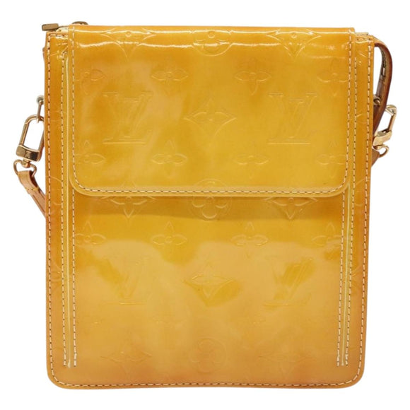 LOUIS VUITTON Monogram Vernis Motto Pouch Lime Yellow M91059 LV Auth 140221