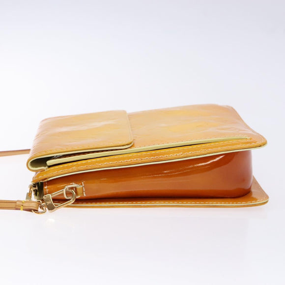 LOUIS VUITTON Monogram Vernis Motto Pouch Lime Yellow M91059 LV Auth 140221