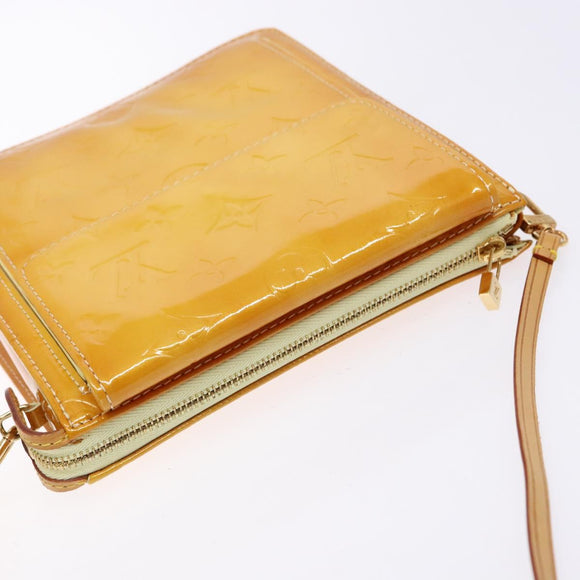 LOUIS VUITTON Monogram Vernis Motto Pouch Lime Yellow M91059 LV Auth 140221