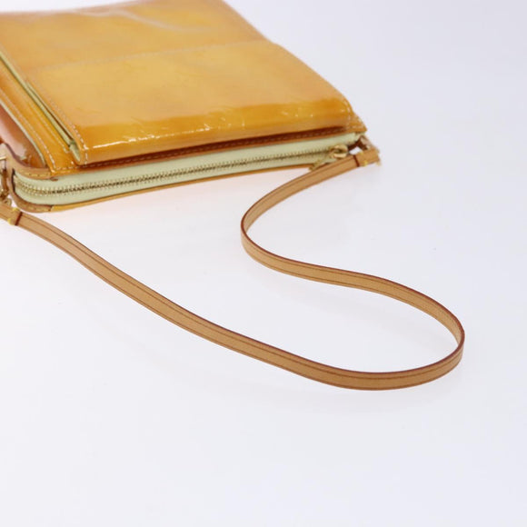 LOUIS VUITTON Monogram Vernis Motto Pouch Lime Yellow M91059 LV Auth 140221