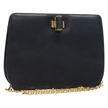 Salvatore Ferragamo Gancini Chain Shoulder Bag Leather Navy Gold Auth 140222