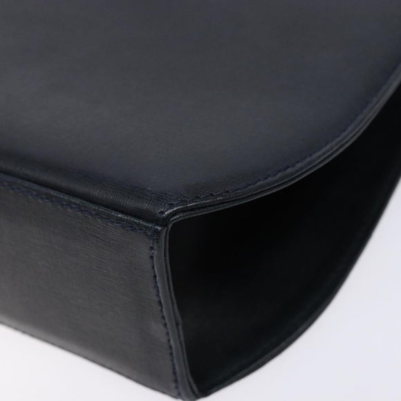 Salvatore Ferragamo Gancini Chain Shoulder Bag Leather Navy Gold Auth 140222