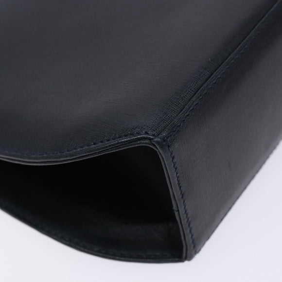 Salvatore Ferragamo Gancini Chain Shoulder Bag Leather Navy Gold Auth 140222