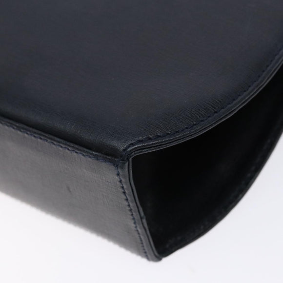 Salvatore Ferragamo Gancini Chain Shoulder Bag Leather Navy Gold Auth 140222