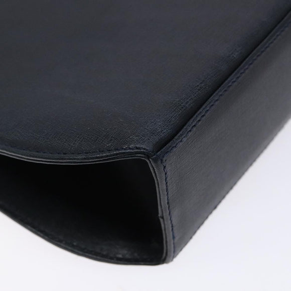 Salvatore Ferragamo Gancini Chain Shoulder Bag Leather Navy Gold Auth 140222