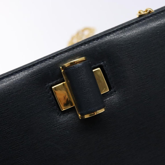 Salvatore Ferragamo Gancini Chain Shoulder Bag Leather Navy Gold Auth 140222