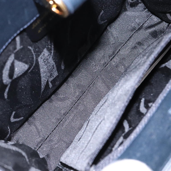 Salvatore Ferragamo Gancini Chain Shoulder Bag Leather Navy Gold Auth 140222