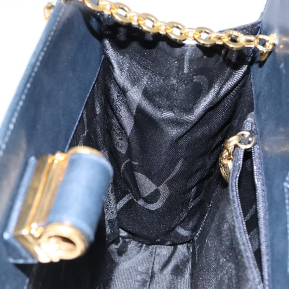 Salvatore Ferragamo Gancini Chain Shoulder Bag Leather Navy Gold Auth 140222