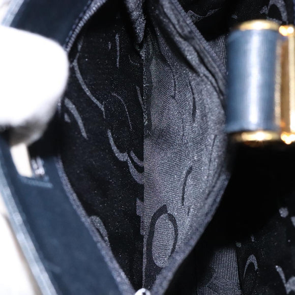 Salvatore Ferragamo Gancini Chain Shoulder Bag Leather Navy Gold Auth 140222