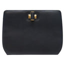 Salvatore Ferragamo Gancini Chain Shoulder Bag Leather Navy Gold Auth 140222-13