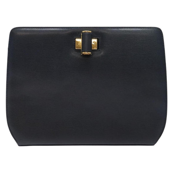 Salvatore Ferragamo Gancini Chain Shoulder Bag Leather Navy Gold Auth 140222