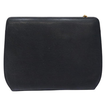 Salvatore Ferragamo Gancini Chain Shoulder Bag Leather Navy Gold Auth 140222 - 0