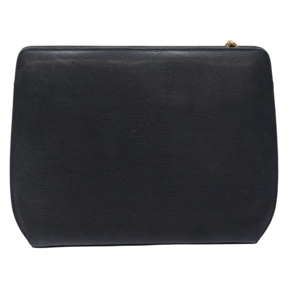 Salvatore Ferragamo Gancini Chain Shoulder Bag Leather Navy Gold Auth 140222