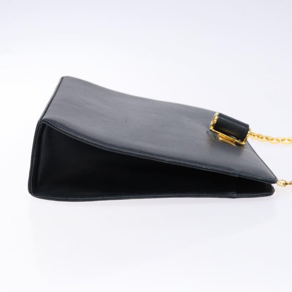 Salvatore Ferragamo Gancini Chain Shoulder Bag Leather Navy Gold Auth 140222