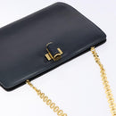 Salvatore Ferragamo Gancini Chain Shoulder Bag Leather Navy Gold Auth 140222-6