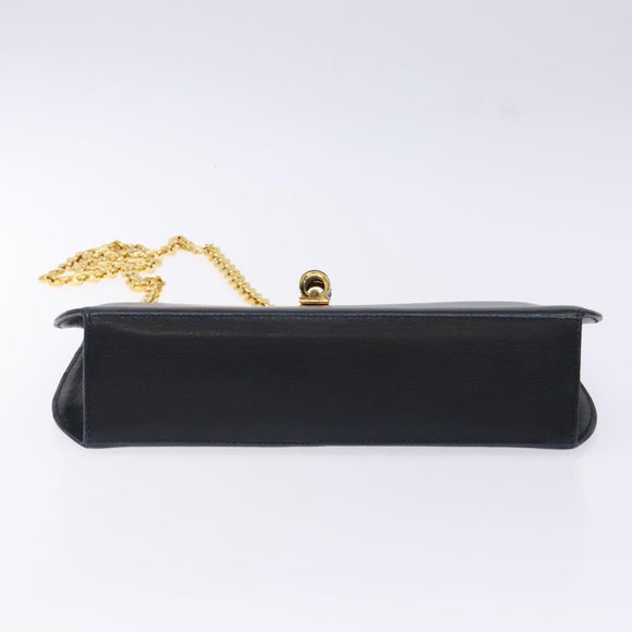 Salvatore Ferragamo Gancini Chain Shoulder Bag Leather Navy Gold Auth 140222