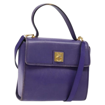 CELINE Hand Bag Leather 2way Purple Gold Auth 140223