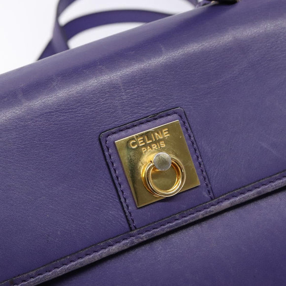 CELINE Hand Bag Leather 2way Purple Gold Auth 140223