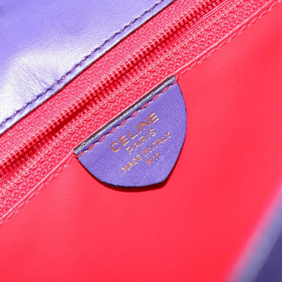 CELINE Hand Bag Leather 2way Purple Gold Auth 140223