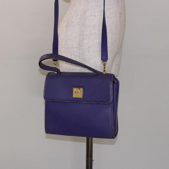 CELINE Hand Bag Leather 2way Purple Gold Auth 140223