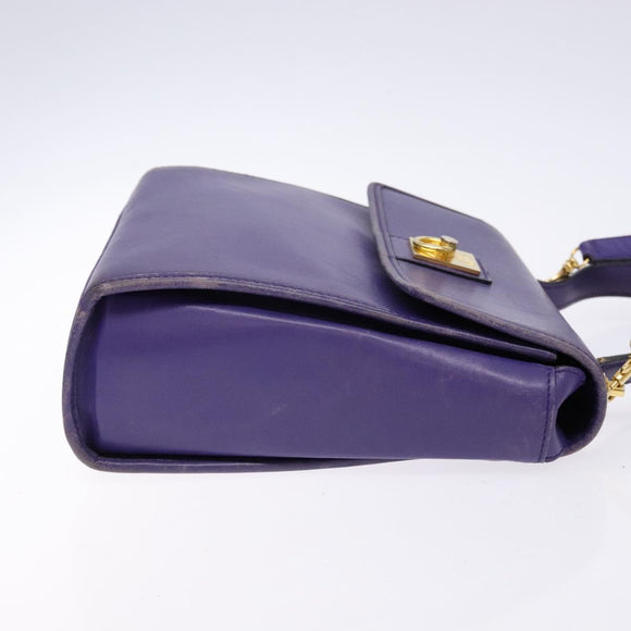 CELINE Hand Bag Leather 2way Purple Gold Auth 140223