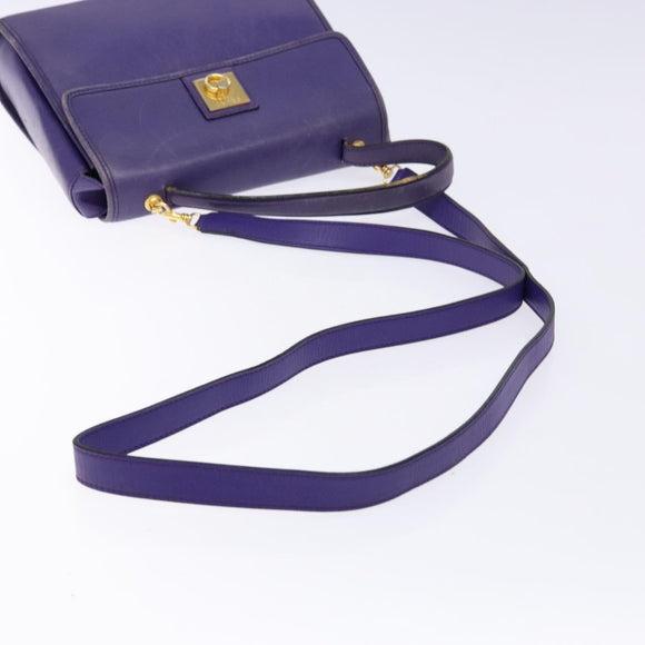 CELINE Hand Bag Leather 2way Purple Gold Auth 140223