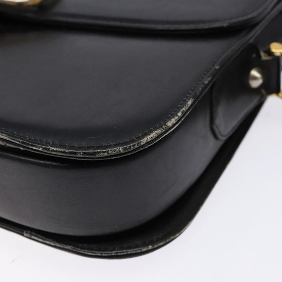 CELINE Shoulder Bag Leather Black Gold Auth 140224