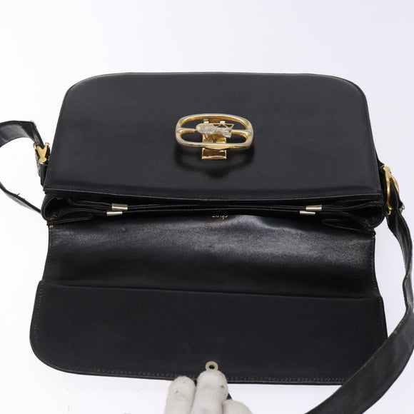 CELINE Shoulder Bag Leather Black Gold Auth 140224