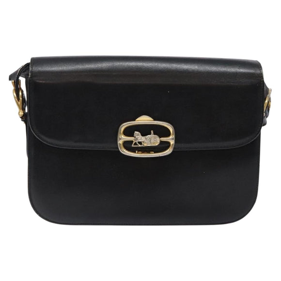 CELINE Shoulder Bag Leather Black Gold Auth 140224
