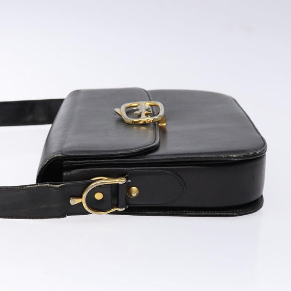 CELINE Shoulder Bag Leather Black Gold Auth 140224