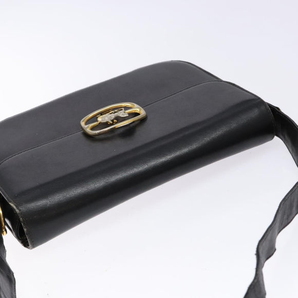 CELINE Shoulder Bag Leather Black Gold Auth 140224