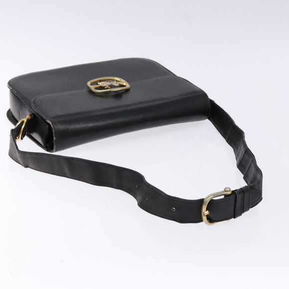 CELINE Shoulder Bag Leather Black Gold Auth 140224