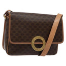 CELINE Macadam Canvas Circle Shoulder Bag PVC Leather Brown Gold Auth 140226-1
