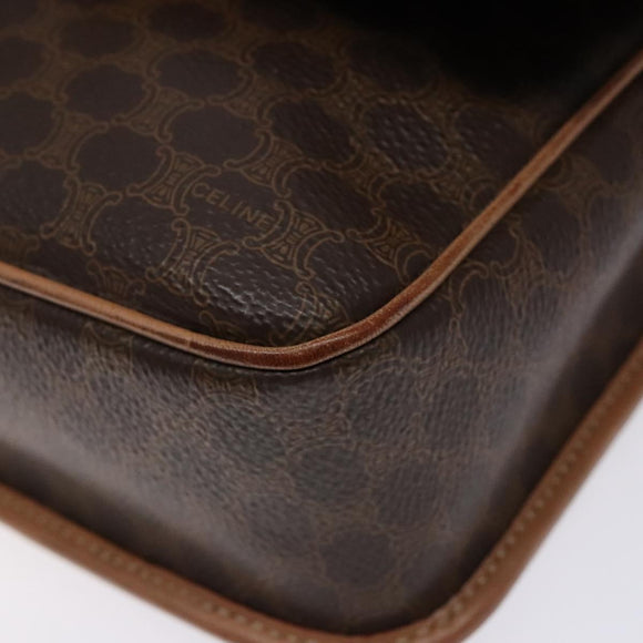 CELINE Macadam Canvas Circle Shoulder Bag PVC Leather Brown Gold Auth 140226
