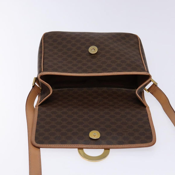 CELINE Macadam Canvas Circle Shoulder Bag PVC Leather Brown Gold Auth 140226