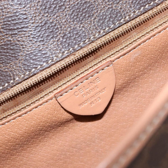 CELINE Macadam Canvas Circle Shoulder Bag PVC Leather Brown Gold Auth 140226