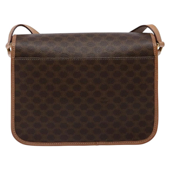 CELINE Macadam Canvas Circle Schultertasche PVC Leder Braun Gold Auth 140226