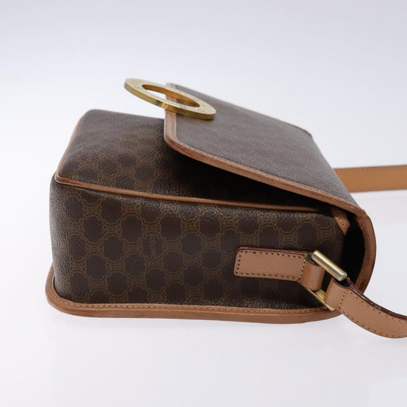 CELINE Macadam Canvas Circle Schultertasche PVC Leder Braun Gold Auth 140226