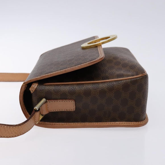 CELINE Macadam Canvas Circle Schultertasche PVC Leder Braun Gold Auth 140226