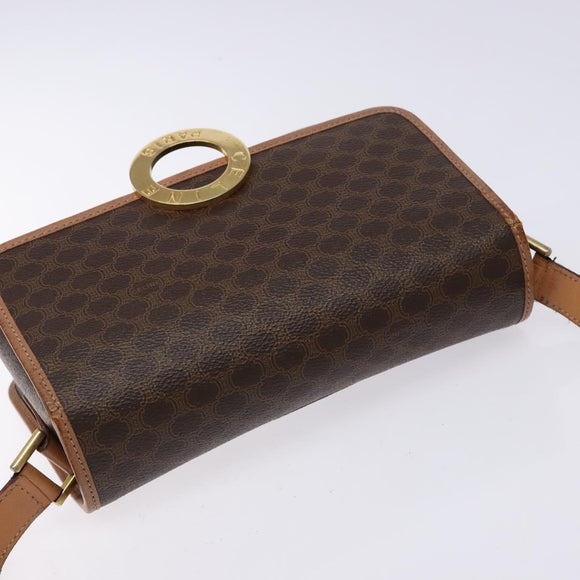 CELINE Macadam Canvas Circle Shoulder Bag PVC Leather Brown Gold Auth 140226