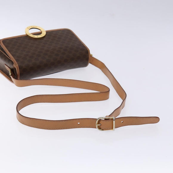 CELINE Macadam Canvas Circle Schultertasche PVC Leder Braun Gold Auth 140226