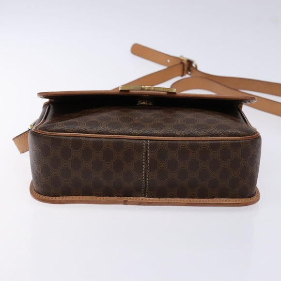 CELINE Macadam Canvas Circle Schultertasche PVC Leder Braun Gold Auth 140226