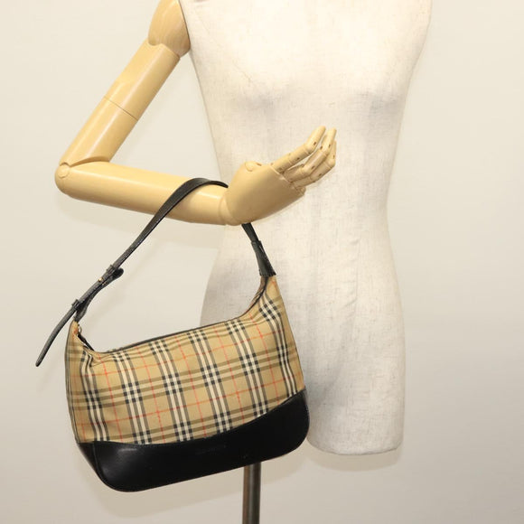 Burberrys Nova Check Shoulder Bag Canvas Leather Beige Auth 140233