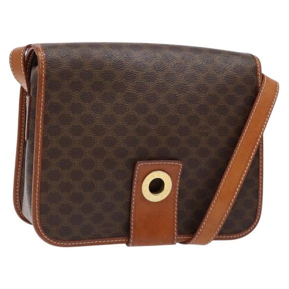 CELINE Macadam Canvas Shoulder Bag PVC Leather Brown Gold Auth 140237