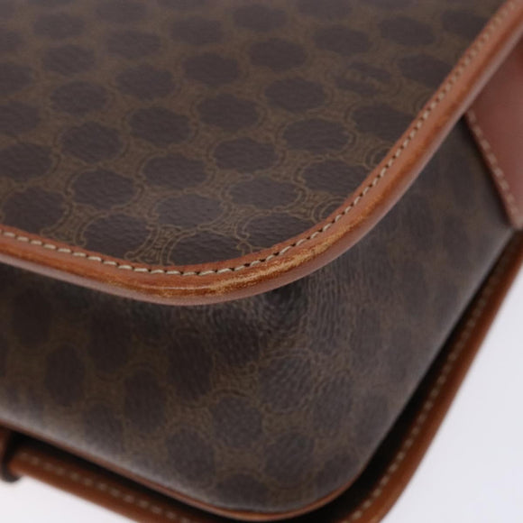 CELINE Macadam Canvas Shoulder Bag PVC Leather Brown Gold Auth 140237