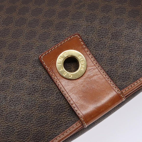 CELINE Macadam Canvas Shoulder Bag PVC Leather Brown Gold Auth 140237