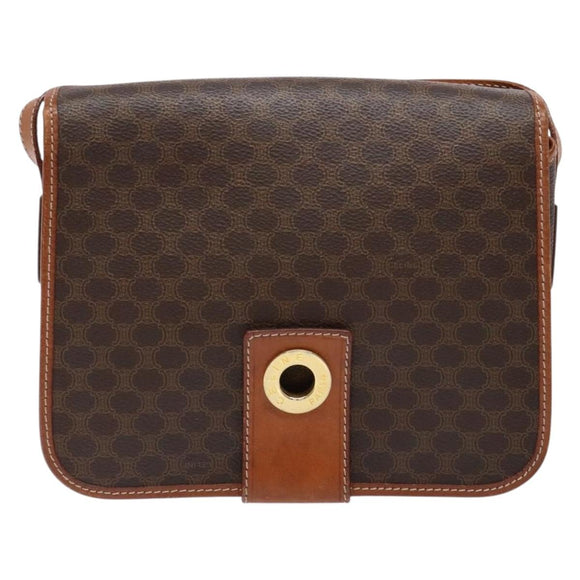 CELINE Macadam Canvas Shoulder Bag PVC Leather Brown Gold Auth 140237