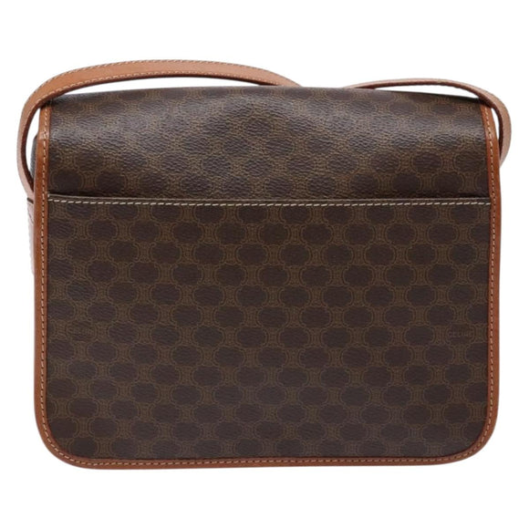 CELINE Macadam Canvas Shoulder Bag PVC Leather Brown Gold Auth 140237